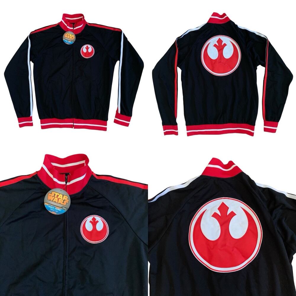 Disney Star Wars Men's Sz M Rebel Alliance Logo Black Red Full Zip Track Jacket